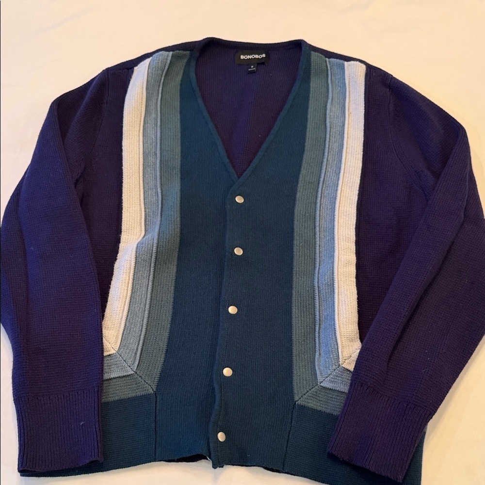 Bonobos Men's Blue and Cream Striped Cardigan